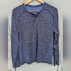 Lululemon Mens Metal Vent Tech Henley Size Med Heathered Dark Blue Longsleeve